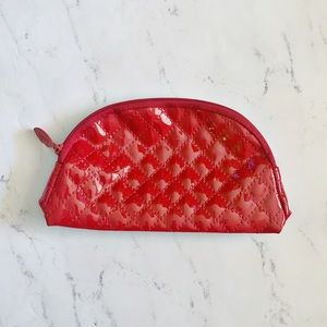 Red quilted shiny makeup bag zip pouch half moon